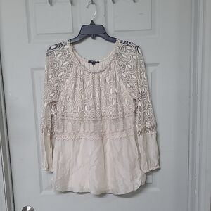 Charlie B Apparel Viscose/Silk Mixed Media Round Neck Lined Bodice Blouse Large